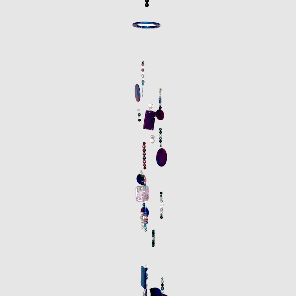 Handmade Beaded Sparkly Sun Catcher Wind Chime Mobile Blues Purples Almo…